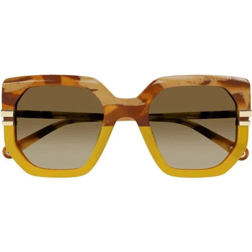 Square Acetate Sunglasses in Brown/ , female, Sizes: 53 MM - Chloé - Modalova