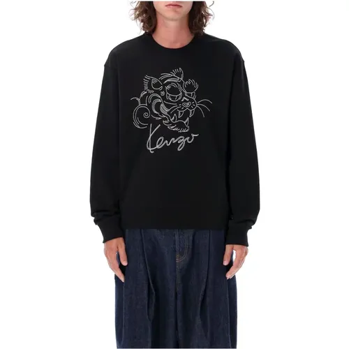 Schwarzer Tiger Crewneck Strickware Aw24 , Herren, Größe: XL - Kenzo - Modalova