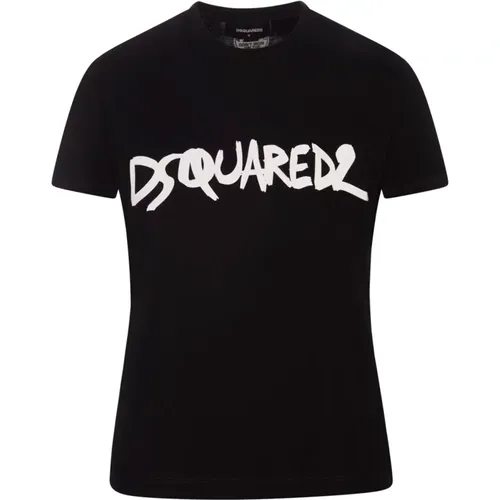 Schwarzes Baumwoll-Jersey T-Shirt mit Bedruckten Buchstaben - Dsquared2 - Modalova
