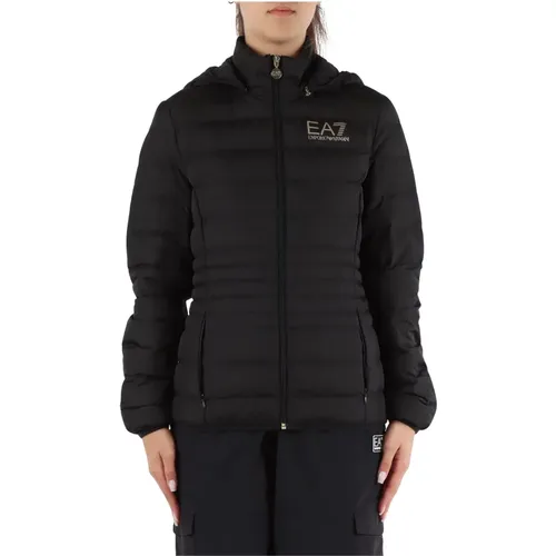 Quilted Hooded Logo Print Jacket , female, Sizes: L, XL, XS, S, M - Emporio Armani EA7 - Modalova