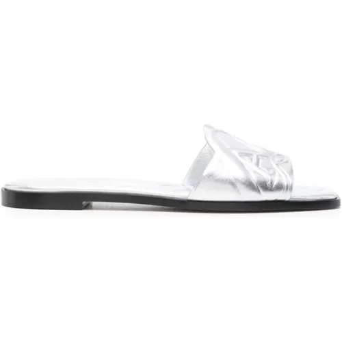 Silver Metallic Sandals with Logo Strap , female, Sizes: 5 UK, 4 1/2 UK, 6 UK, 3 UK, 7 UK, 4 UK, 5 1/2 UK - alexander mcqueen - Modalova