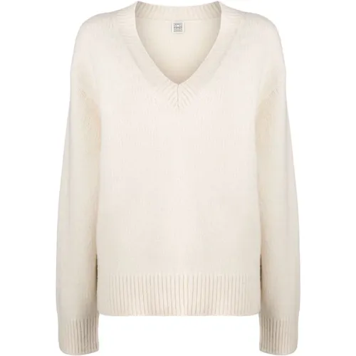 Ivory Wool Cashmere V-Neck Sweater , female, Sizes: S - TotêMe - Modalova