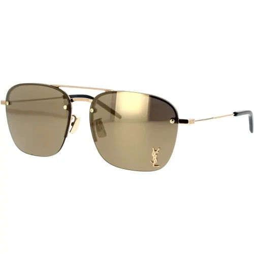 Caravan Style Sunglasses with Mirrored Lenses , unisex, Sizes: 57 MM - Saint Laurent - Modalova