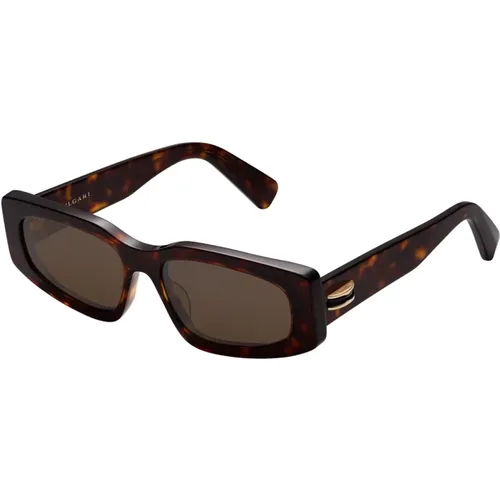 Braune Schildpatt Quadratische Sonnenbrille,Schildpatt-Quadrat-Sonnenbrille mit Tubogas-Spirale,Sonnenbrille mit geometrischer Form und braunen Gläse - Bvlgari - Modalova