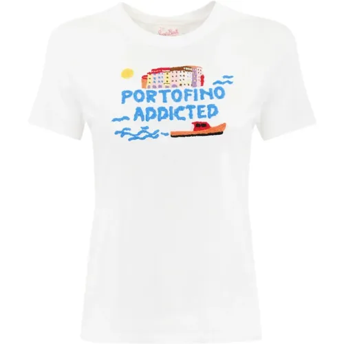 T-shirt with Portofino embroidery , female, Sizes: M, XS, L - MC2 Saint Barth - Modalova