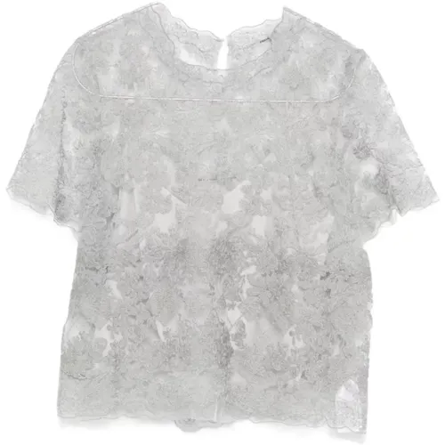 T-Shirts, female, , Size: 2XS Clear Floral Lace T-shirt - Ermanno Scervino - Modalova