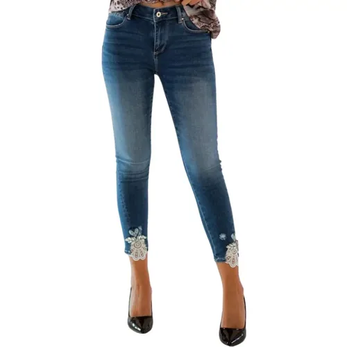 Skinny Jeans mit Push-Up Effekt und Spitzenapplikationen , Damen, Größe: W26 - Fracomina - Modalova