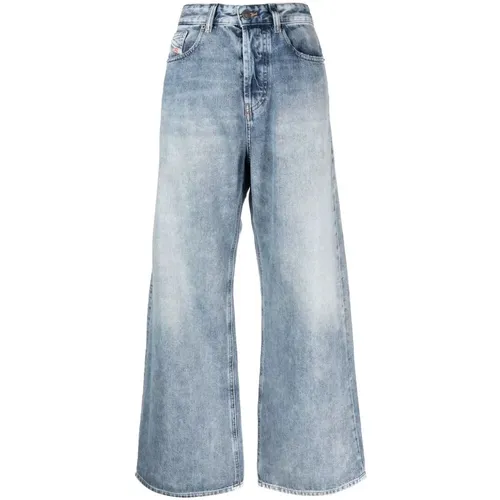 Acid Wash Wide Leg Denim Jeans - Diesel - Modalova
