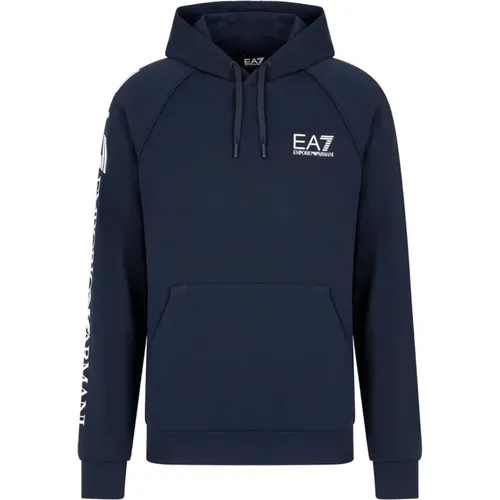 Hoodies, male, , Size: 5XL Hoodie with White Logo Lettering - Emporio Armani EA7 - Modalova