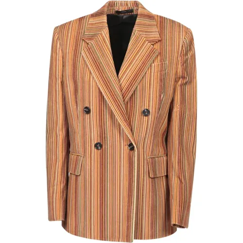 Blazers, female, , Size: S Striped Double-Breasted Jacket - PS By Paul Smith - Modalova