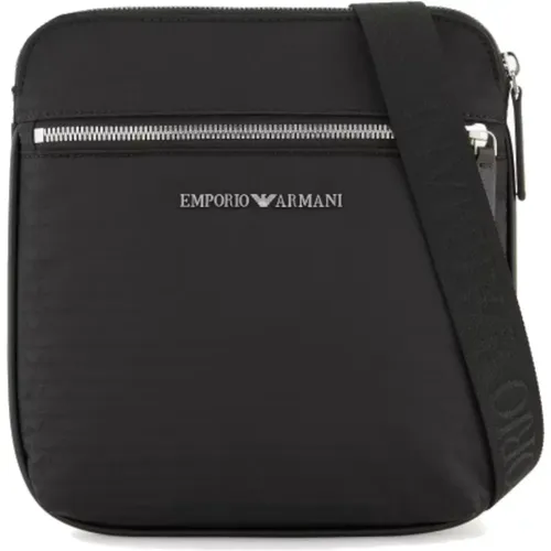 Cross Body Bags, male, , Size: ONE SIZE Nylon Jacquard Logo Shoulder Bag - Emporio Armani - Modalova