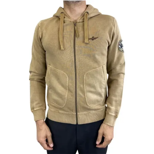 Zip Hoodie in Toastfarbe , Herren, Größe: L - aeronautica militare - Modalova