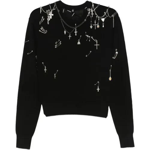 Round-neck Knitwear, female, , Size: S Safety-Pin Embellished Crew Neck Sweater - R13 - Modalova