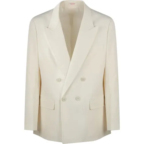 Blazers, male, , Size: L Wool Double-Breasted Blazer Jacket - Valentino Garavani - Modalova