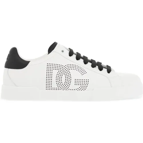 Portofino Leather Sneakers with Perforated Logo , male, Sizes: 10 UK, 9 UK, 6 UK - Dolce & Gabbana - Modalova