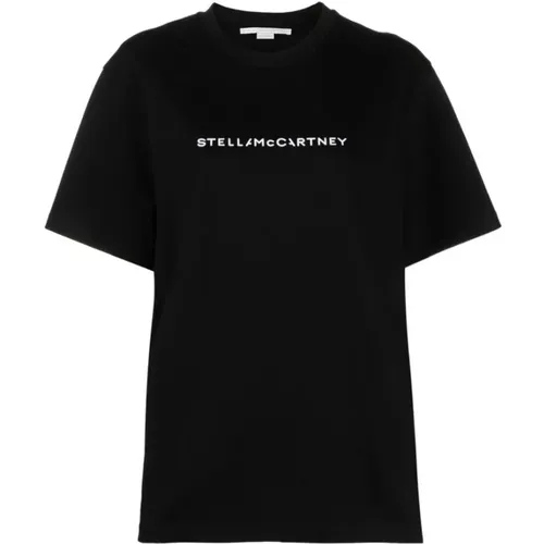 Schwarzes/Weißes Logo-Print Rundhals T-Shirt , Damen, Größe: XS - Stella Mccartney - Modalova