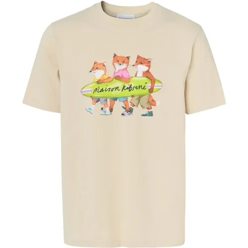 T-Shirts, male, , Size: S Surfing Foxes Comfort T-Shirt - Maison Kitsuné - Modalova