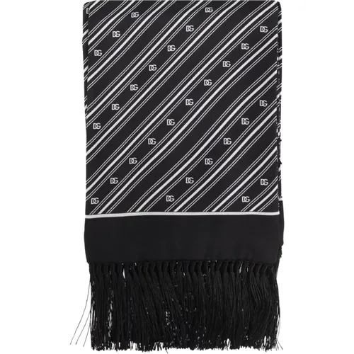 Silky Scarves, male, , Size: ONE SIZE Silk scarf with fringes - Dolce & Gabbana - Modalova