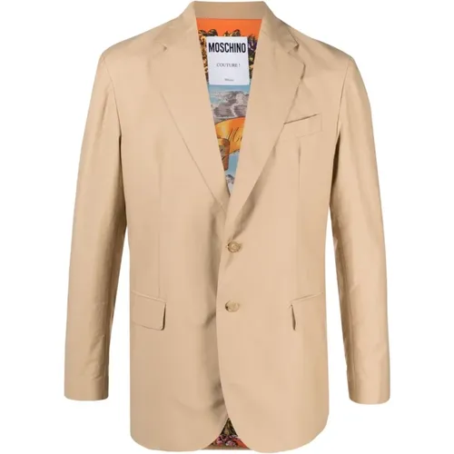 Blazers, male, , Size: L Cotton Blend Jacket with Notched Lapels - Moschino - Modalova