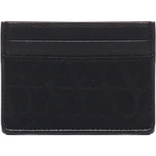 Leather Card Holder with Central Compartment , male, Sizes: ONE SIZE - Valentino Garavani - Modalova