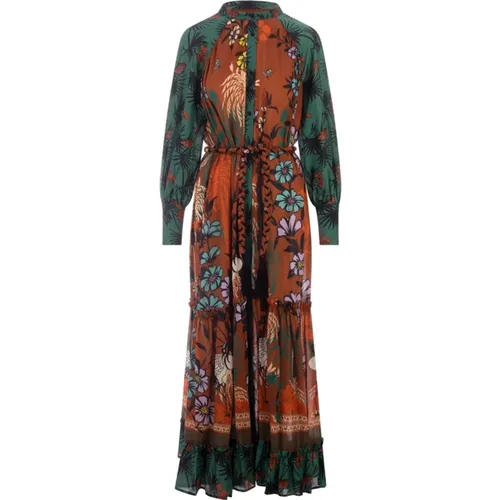 Brown Silk Long Dress with Mandarin Collar , female, Sizes: M - Anjuna - Modalova