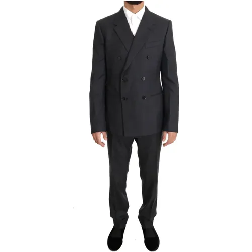 Double Breasted Suits, male, , Size: L Elegant Double Breasted Wool Silk Suit - Dolce & Gabbana - Modalova