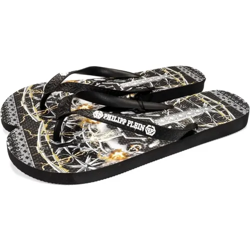 Flip Flops, female, , Size: 6 1/2 US Skull Graphic Flip Flops Stylish Design - Philipp Plein - Modalova