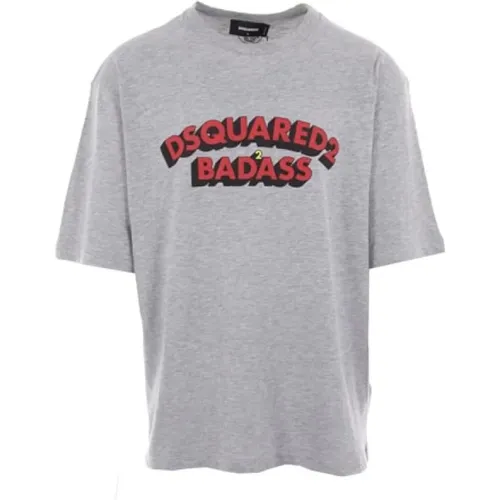 Grey T-shirt with Badass Logo Print , male, Sizes: L, S - Dsquared2 - Modalova