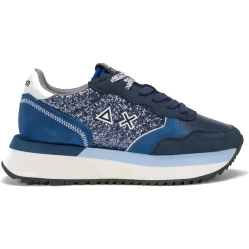 Glitter Sneaker Marineblau Wildleder , Damen, Größe: 39 EU - Sun68 - Modalova