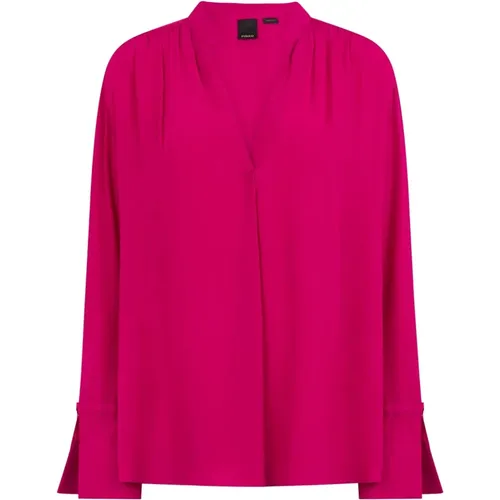 Blouses, female, , Size: XL Fuchsia Long Sleeve V-Neck Blouse - pinko - Modalova