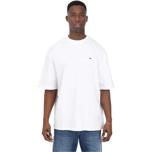T-Shirt im minimalistischen Stil mit gesticktem Logo , Herren, Größe: XS - Tommy Jeans - Modalova