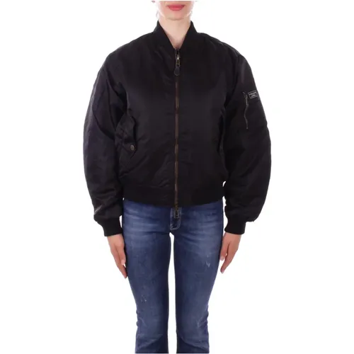 Schwarze Seitenlogo Reißverschluss Jacke , Damen, Größe: M - Guess - Modalova