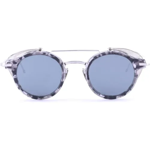 Sunglasses, male, , Size: ONE SIZE Round Aviator Sunglasses Grey Tortoise - Thom Browne - Modalova