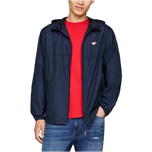 Blaue Kapuzenjacke mit Reißverschluss für Männer Herbst/Winter - Tommy Hilfiger - Modalova