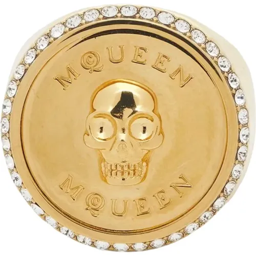 Rings, female, , Size: 54 MM Embossed Skull Golden Ring - alexander mcqueen - Modalova