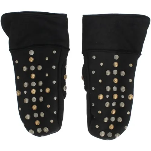 Gloves, male, , Size: 9 IN Studded Shearling Gloves - Black - Dolce & Gabbana - Modalova