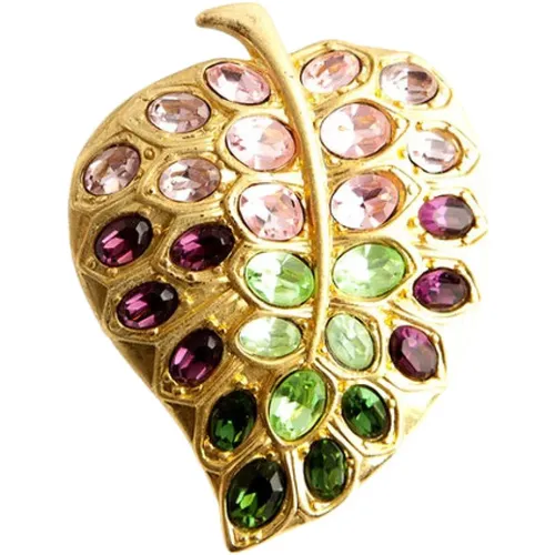 Pre-owned round sparkling leaf brooch , female, Sizes: ONE SIZE - Kenneth Jay Lane Pre-owned - Modalova