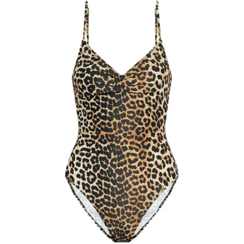 Leopard Print V-Neck Dress , female, Sizes: XS, S - Ganni - Modalova