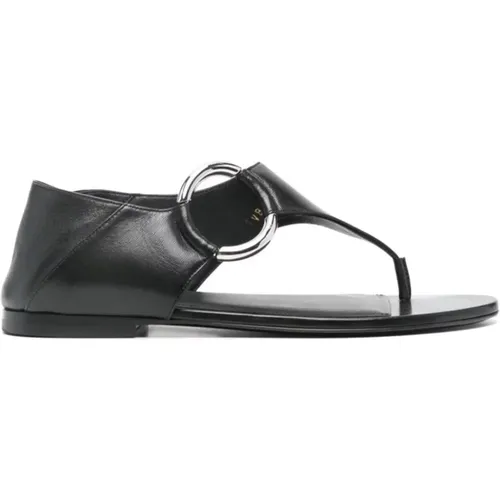 Ring Leder Flache Sandalen - Saint Laurent - Modalova