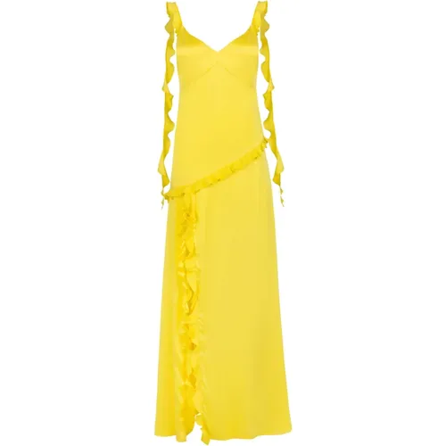 Ruffled silk maxi dress in Lemon , female, Sizes: S, L, M - Jaaf - Modalova