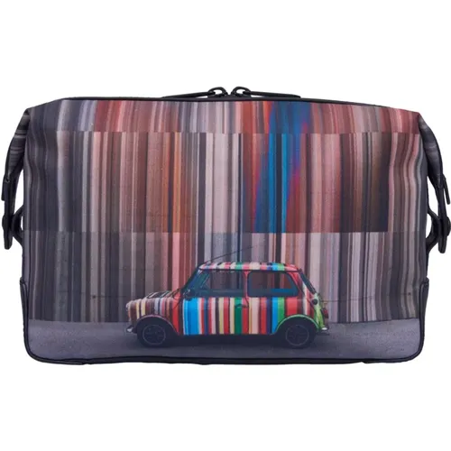 Toilet Bags, male, , Size: ONE SIZE Beauty Case with Black Leather - PS By Paul Smith - Modalova