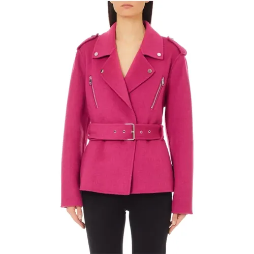 Fuchsia Wool Blend Biker Coat , female, Sizes: S, XS, M, 2XS - Liu Jo - Modalova