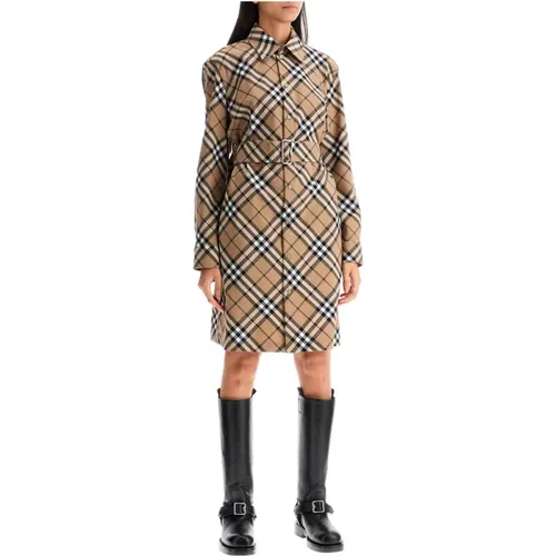 Check Pattern Wool Blend Chemisier Dress , female, Sizes: 3XS, 2XS - Burberry - Modalova