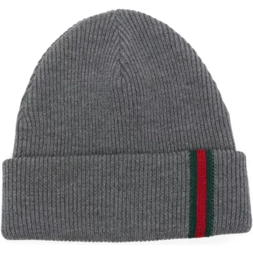 Beanies, male, , Size: S Grey Signature Web Stripe Wool Hat - Gucci - Modalova