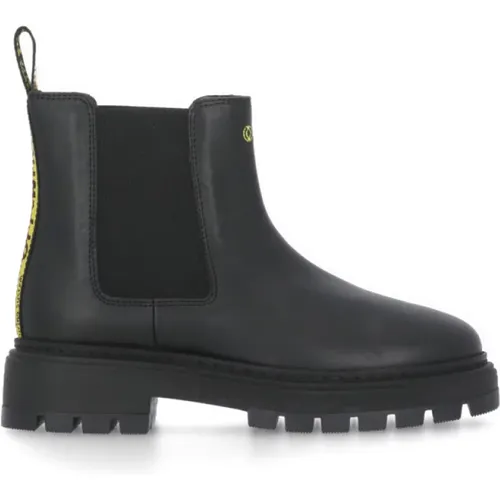 Schwarze Lederstiefel für Jungen,Schwarze Leder Chelsea Boots mit Gelb - Off White - Modalova