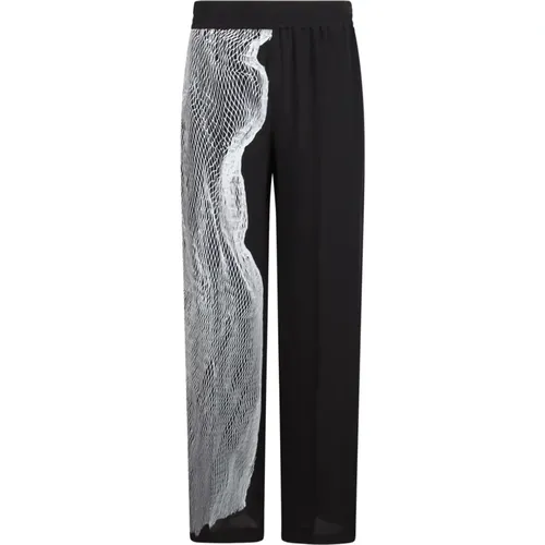 Wide-leg trousers with graphic mesh print , female, Sizes: XS - Victoria Beckham - Modalova