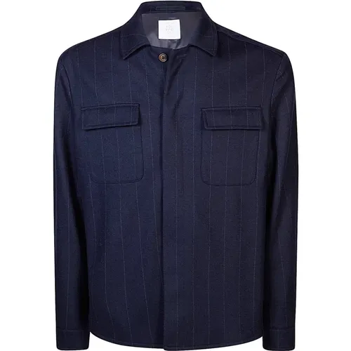 Light Jackets, male, , Size: L Wool Pinstripe Over Shirt Jacket - Eleventy - Modalova