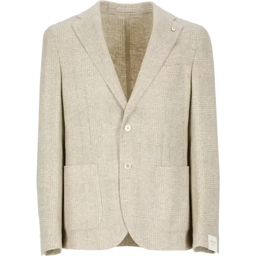 Blazers, male, , Size: L Cotton Blend Jacket with Peak Lapel - Lubiam - Modalova