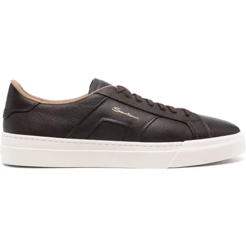 Sneakers, male, , Size: 7 US Leather Low-Top Sneakers - Santoni - Modalova