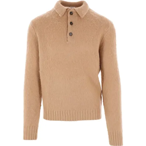 Round-neck Knitwear, male, , Size: L Camel Wool Polo Sweater - Aspesi - Modalova